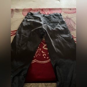 Ruched Satin Trousers with ties - black